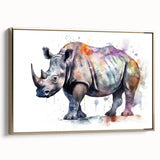 Framed wall art depicting a side view of a rhinoceros in a gold-toned design, showcasing intricate details and textures, perfect for animal lovers and wildlife enthusiasts.