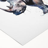 Rolled canvas showcasing a striking rhinoceros design, part of a wildlife wall art collection, featuring vibrant colors and intricate details, ideal for nature enthusiasts.