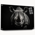 Side view of a decorative acrylic glass wall art piece showcasing a rhinoceros design from the 'Animals A Wild Life' collection, featuring vibrant colors and intricate details, ideal for animal lovers and nature-themed decor.