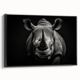 Framed wall art showcasing a black side view of a rhinoceros in a minimalist design, ideal for wildlife enthusiasts and modern decor, enhancing any interior space.