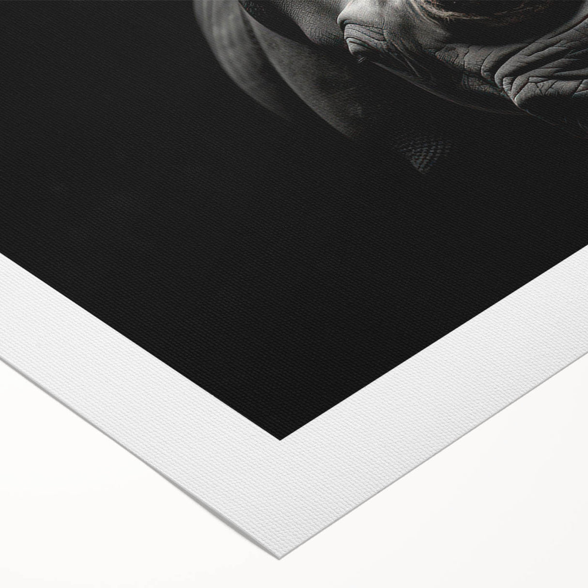 Rolled canvas featuring a striking design of a rhinoceros, showcasing intricate detailing and vibrant colors, perfect for wildlife-themed home decor.