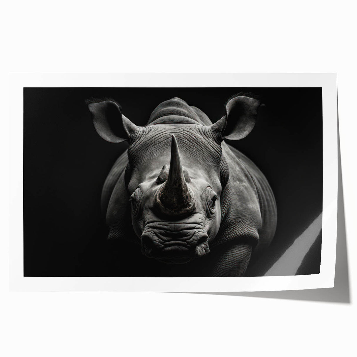 Rhinoceros-themed wall art print showcasing a vibrant, stylized depiction of a rhino in a natural habitat, ideal for wildlife enthusiasts and home decor.