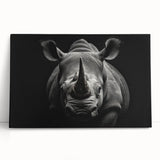 Stretched canvas featuring a striking rhinoceros wall art design, showcasing vibrant colors and detailed textures, perfect for wildlife enthusiasts and modern decor.