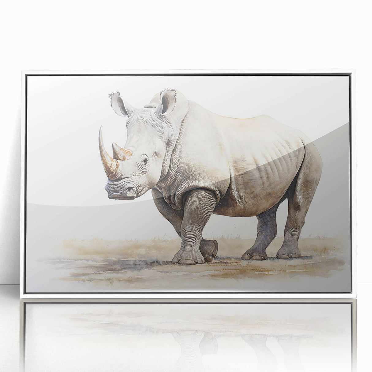 Framed acrylic wall art featuring a striking rhinoceros design, showcasing intricate details and vibrant colors, perfect for wildlife enthusiasts and modern decor.