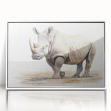 Framed acrylic wall art featuring a striking rhinoceros design, showcasing intricate details and vibrant colors, perfect for wildlife enthusiasts and modern decor.