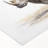 Detailed rolled canvas showcasing a striking rhinoceros design, featuring vibrant colors and intricate patterns, ideal for wildlife enthusiasts and home decor.