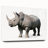 Side view of a striking acrylic wall art piece featuring a detailed rhinoceros design, showcasing vibrant colors and intricate textures, perfect for wildlife enthusiasts.