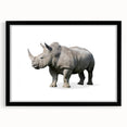 Rhinoceros wall art design framed in black with a mat, showcasing intricate details of wildlife, perfect for nature-themed decor or animal lovers.