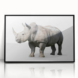 Framed wall art showcasing a striking black rhinoceros design, featuring intricate details and a sleek acrylic finish, perfect for enhancing modern decor.