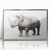 Framed wall art featuring a striking silver-accented rhinoceros design, showcasing intricate details and textures, perfect for animal lovers and modern decor enthusiasts.
