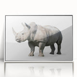 Framed wall art featuring a white acrylic design of a rhinoceros, showcasing detailed textures and vibrant colors, perfect for animal lovers and modern decor.