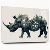 Acrylic glass wall art featuring a side view of a rhinoceros, showcasing intricate details and vibrant colors, perfect for wildlife enthusiasts and home decor.