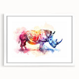 Rhinoceros wall art collection framed with a white mat, showcasing a detailed, wildlife-inspired design that highlights the majestic animal's features and textures.
