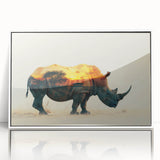 Framed wall art featuring a striking white rhino design, showcasing realistic details and vibrant colors, perfect for animal lovers and modern decor.