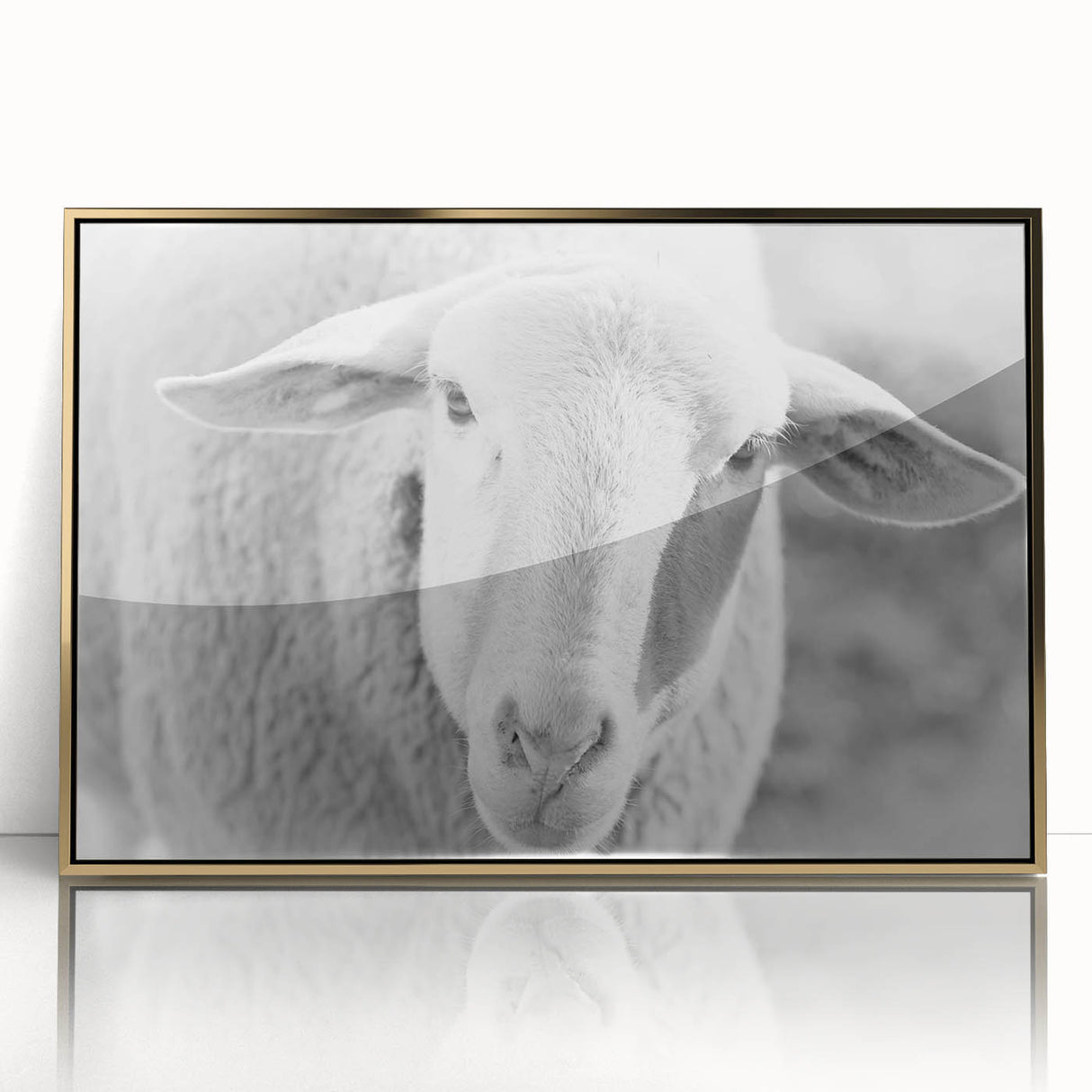 Framed wall art featuring a stylish sheep design with a gold acrylic finish, showcasing intricate details and vibrant colors, perfect for enhancing modern decor.