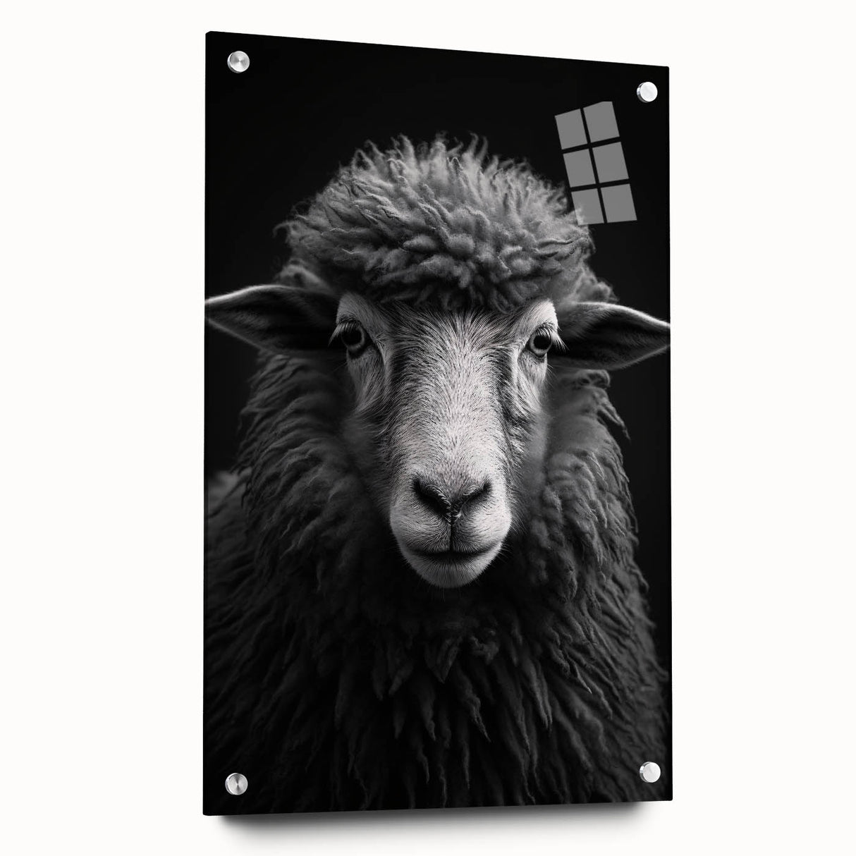 Acrylic wall art featuring a sheep design from the 'Animals in the Wild' collection, showcasing vibrant colors and a side view with decorative pins for easy hanging. Perfect for animal lovers and home decor enthusiasts.
