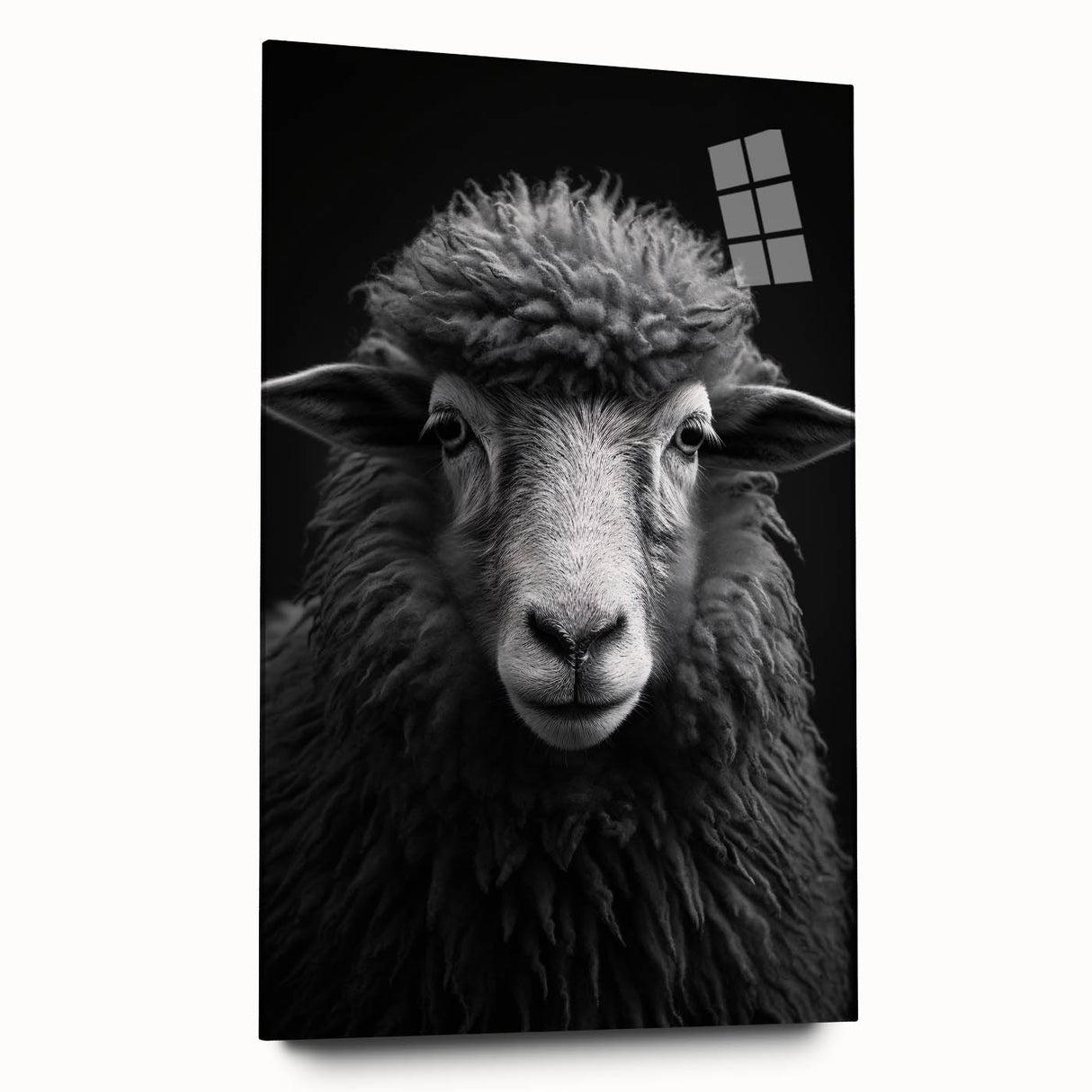 Side view of a modern sheep design wall art piece, crafted from acrylic glass, showcasing vibrant colors and intricate details in a decorative setting. Ideal for animal lovers and home decor enthusiasts.