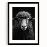 Black framed wall art featuring a sheep design from the "Animals: A Wild Life" collection, showcasing intricate details and a contemporary aesthetic suitable for home decor.