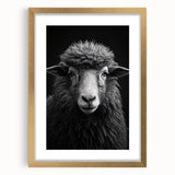 Framed wall art featuring a detailed sheep design from the "Animals: A Wild Life" collection, accented with a gold mat, showcasing a modern aesthetic for home decor.