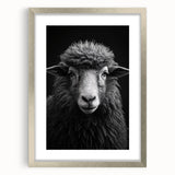 Framed wall art showcasing a sheep design from the "Animals of the Wild" collection, featuring a silver mat and modern aesthetic, perfect for home decor.