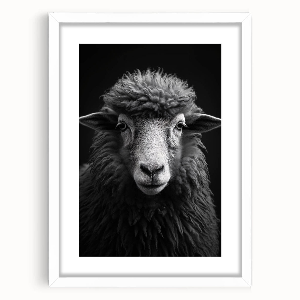 Framed wall art print showcasing a serene sheep design in a white mat, perfect for enhancing home decor with a touch of nature's tranquility.