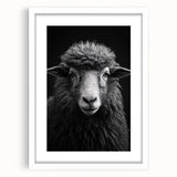 Framed wall art print showcasing a serene sheep design in a white mat, perfect for enhancing home decor with a touch of nature's tranquility.