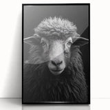 Framed wall art featuring a black acrylic design of a sheep, showcasing intricate details and textures, perfect for adding a rustic charm to home decor.