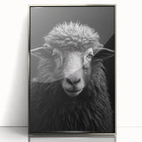Framed acrylic wall art depicting a striking sheep design from the "Animals - A Wild Life" collection, featuring a sleek silver frame, perfect for animal lovers and modern decor.