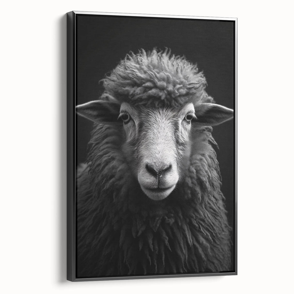 Framed wall art featuring a contemporary sheep design, showcasing intricate details and a sleek black frame, perfect for modern home decor. Ideal for animal lovers and art enthusiasts, this canvas adds a stylish touch to any interior space.
