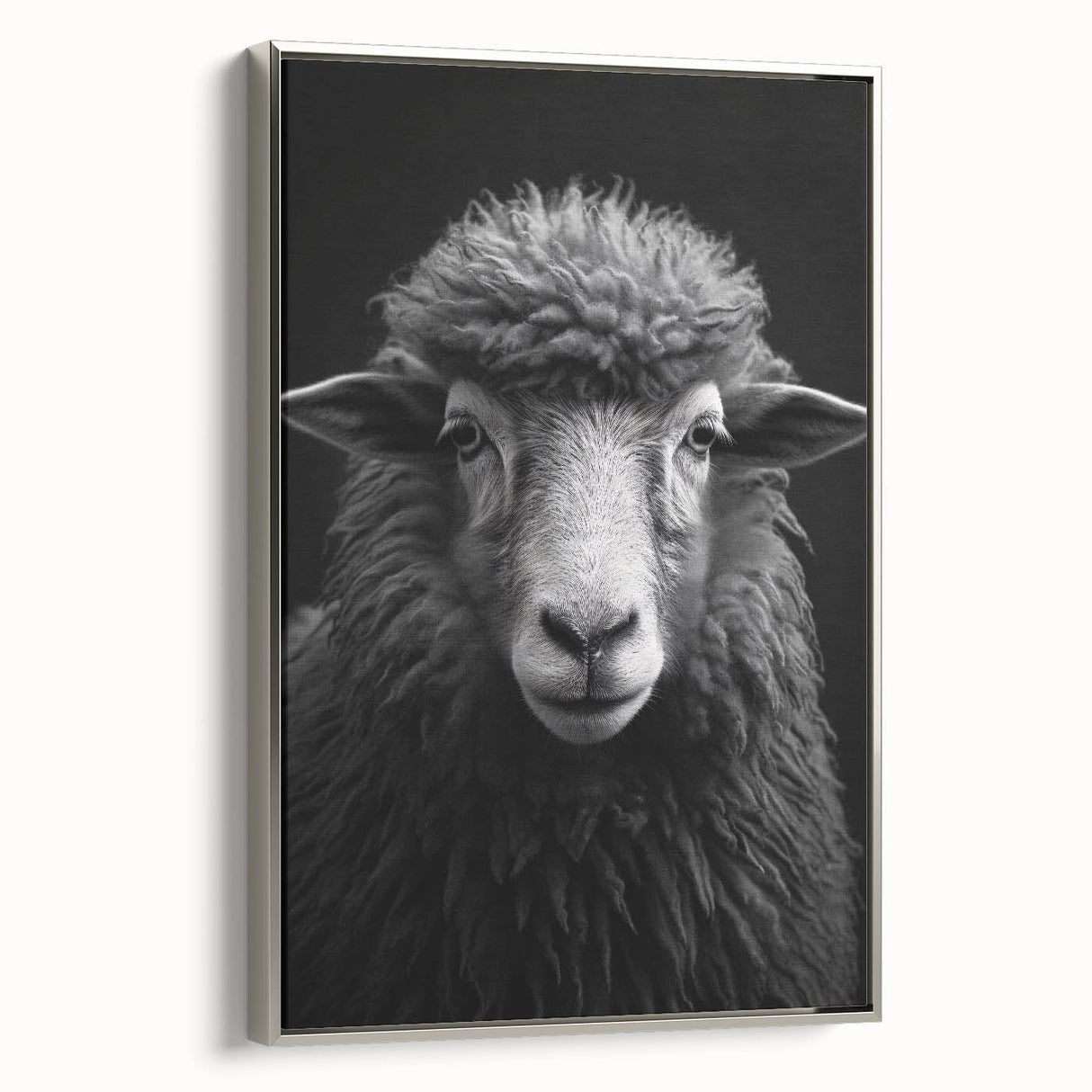 Framed canvas wall art showcasing a stunning silver side view of a sheep design from the Animals A Wild Life collection, adding a touch of elegance to any decor.