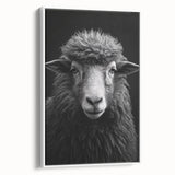 Framed wall art depicting a sheep in a serene white and gray color palette, showcasing a minimalist design perfect for modern decor in living spaces.