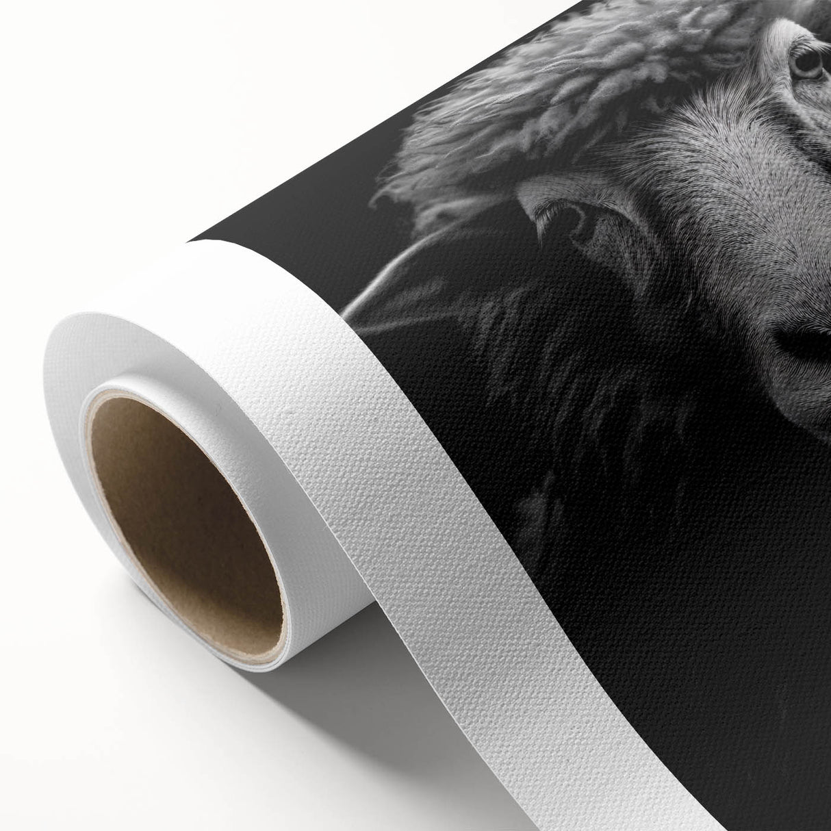 Rolled canvas wall art depicting a serene sheep design set against a soft, muted background. Ideal for adding a tranquil ambiance to any room decor.