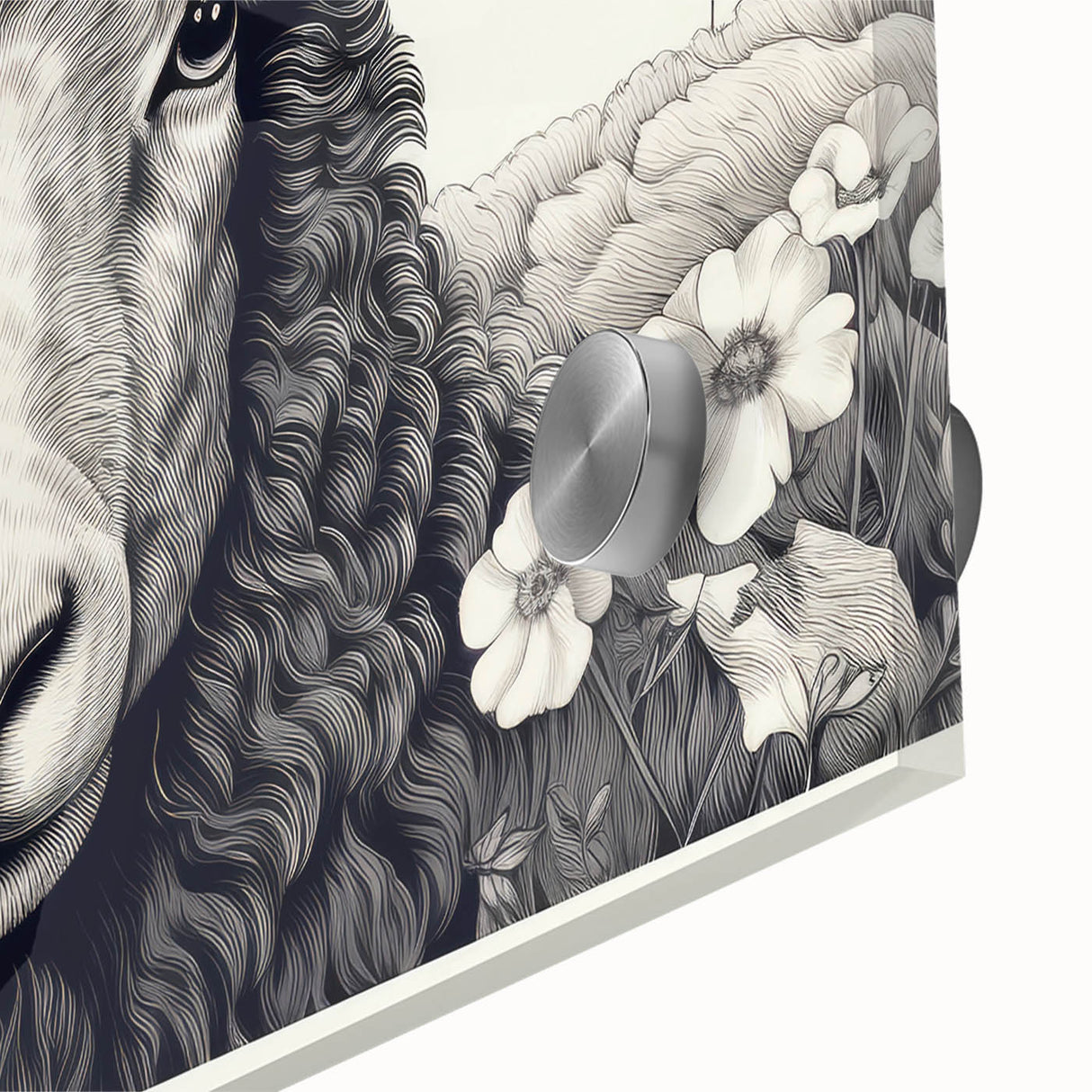 Close-up of a vibrant acrylic wall art piece featuring a detailed sheep design, showcasing intricate textures and colors, perfect for animal lovers and home decor enthusiasts.