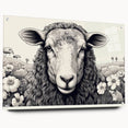 Acrylic glass wall art piece showcasing a vibrant sheep design, displayed in a side view with decorative pins, perfect for adding a unique touch to any room.