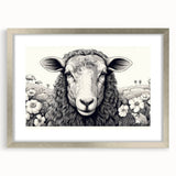 Framed wall art featuring a serene sheep design in a silver frame with a mat, showcasing intricate details and a calming color palette, perfect for home decor.