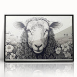 Framed wall art featuring a striking sheep design from the "Animals: A Wild Life" collection, showcased in a sleek black frame, ideal for enhancing home decor.