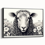 Framed wall art showcasing a serene sheep design in a black frame, highlighting intricate details and textures, ideal for nature-themed decor.