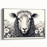 Framed canvas wall art showcasing a serene sheep design in a silver frame, perfect for adding a touch of nature to home decor. The piece features soft colors and detailed textures, ideal for animal lovers and rustic-themed interiors.