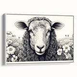 Framed wall art showcasing a sheep design from the "Animals of the Wild" collection, featuring a white background and elegant side view, perfect for animal lovers.