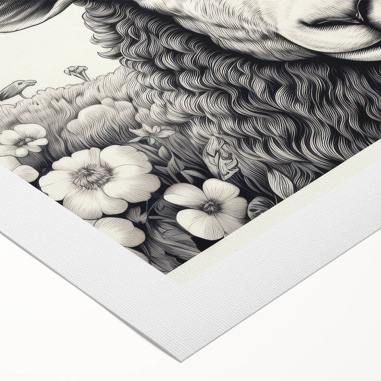 Rolled canvas artwork showcasing a serene sheep design, perfect for enhancing home decor. The artwork features earthy tones and detailed textures, ideal for animal lovers.