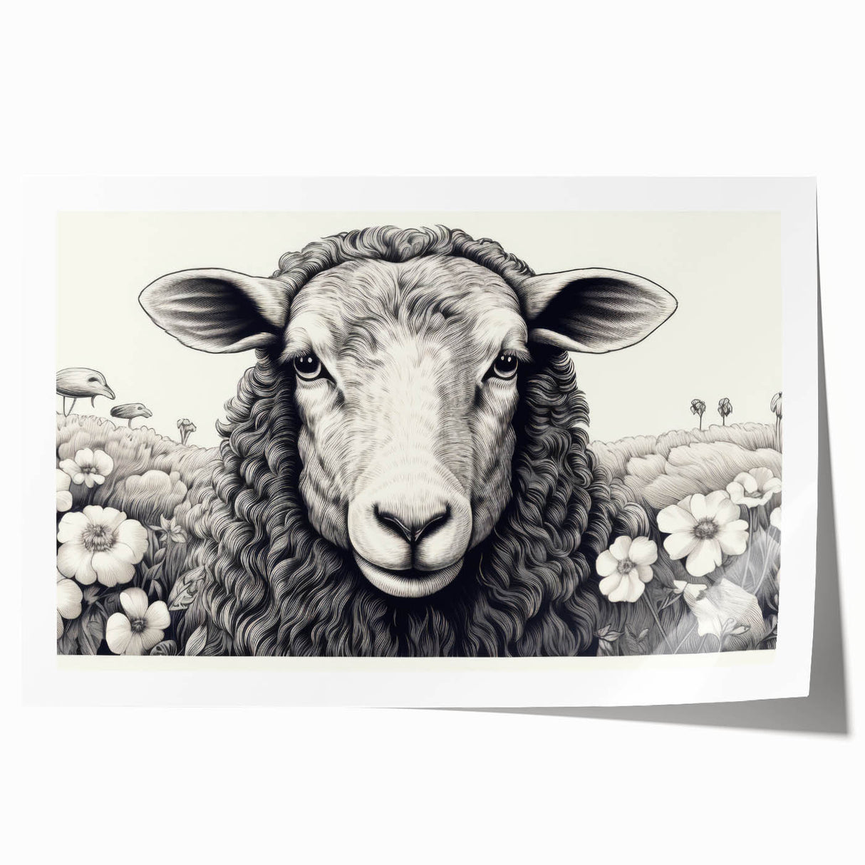 Rolled print showcasing a vibrant sheep design, part of a wild life wall art collection, featuring intricate details and a colorful palette, ideal for home decor.