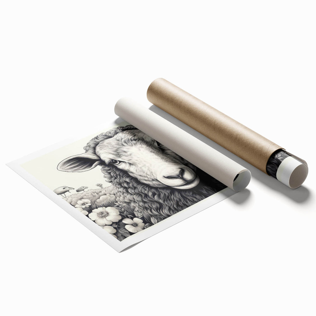 Rolled print of a sheep design from the "Animals A Wild Life" wall art collection, showcasing intricate details and vibrant colors, ideal for animal lovers and home decor enthusiasts.
