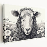 Stretched canvas wall art featuring a side view of a sheep design from the Animals A Wild Life collection, showcasing intricate details and vibrant colors, ideal for home decor.