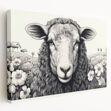 Stretched canvas wall art featuring a side view of a sheep design from the Animals A Wild Life collection, showcasing intricate details and vibrant colors, ideal for home decor.