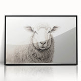 Framed wall art showcasing a serene sheep design in a wild landscape, featuring a sleek black frame and vibrant colors, perfect for enhancing home decor.
