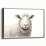 Framed canvas wall art featuring a detailed sheep design from the Animals A Wild Life collection, presented in a sleek black frame, ideal for enhancing home decor.