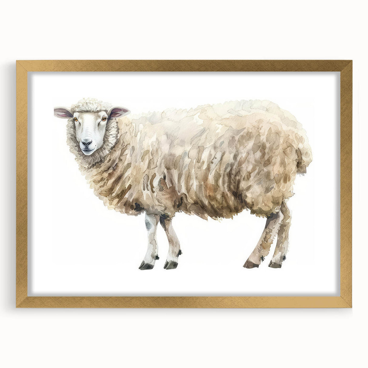 Framed wall art featuring a sheep design from the Animals A Wild Life collection, showcasing intricate details and a gold mat, ideal for animal-themed decor.