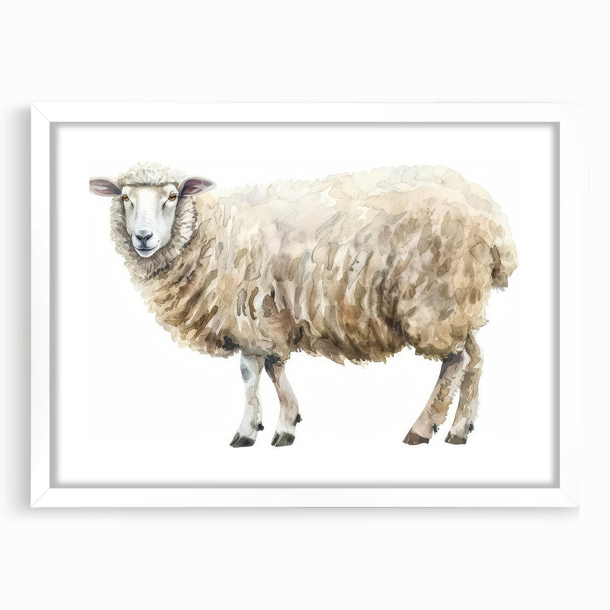 Framed wall art featuring a whimsical sheep design in a white mat, perfect for adding a playful touch to home decor. Ideal for animal lovers and art enthusiasts.