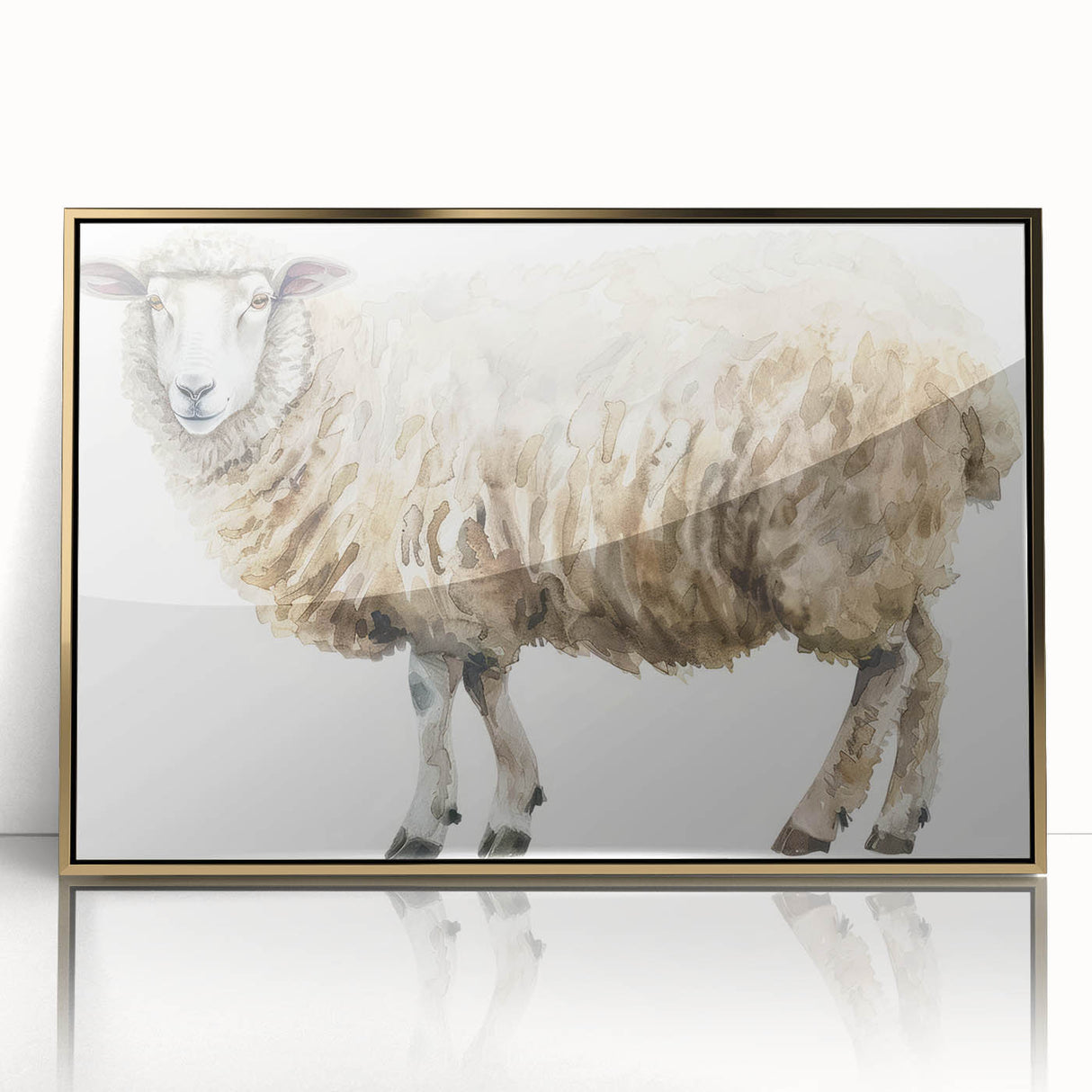 Framed acrylic wall art featuring a sheep design from the "Animals of the Wild" collection, showcasing intricate details and a gold frame, ideal for home decor.