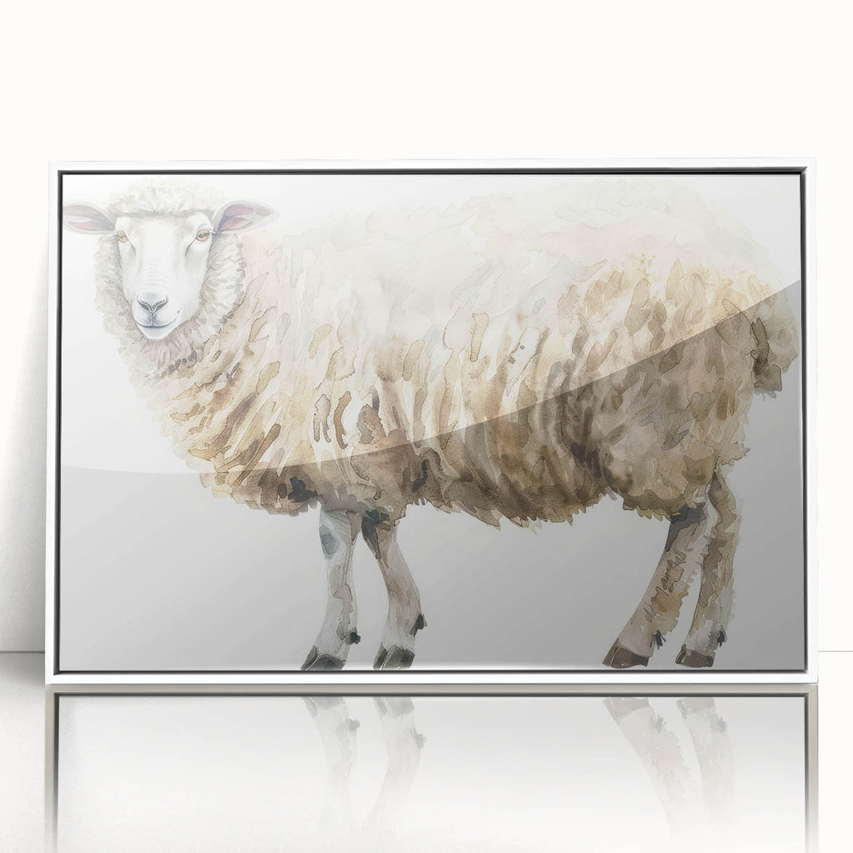 Framed acrylic wall art showcasing a sheep design from the Animals A Wild Life collection, featuring a white frame and vibrant colors, perfect for animal lovers.